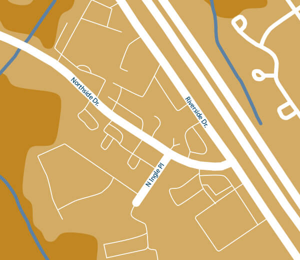 Macon map showing Riverside Drive and Northside Drive